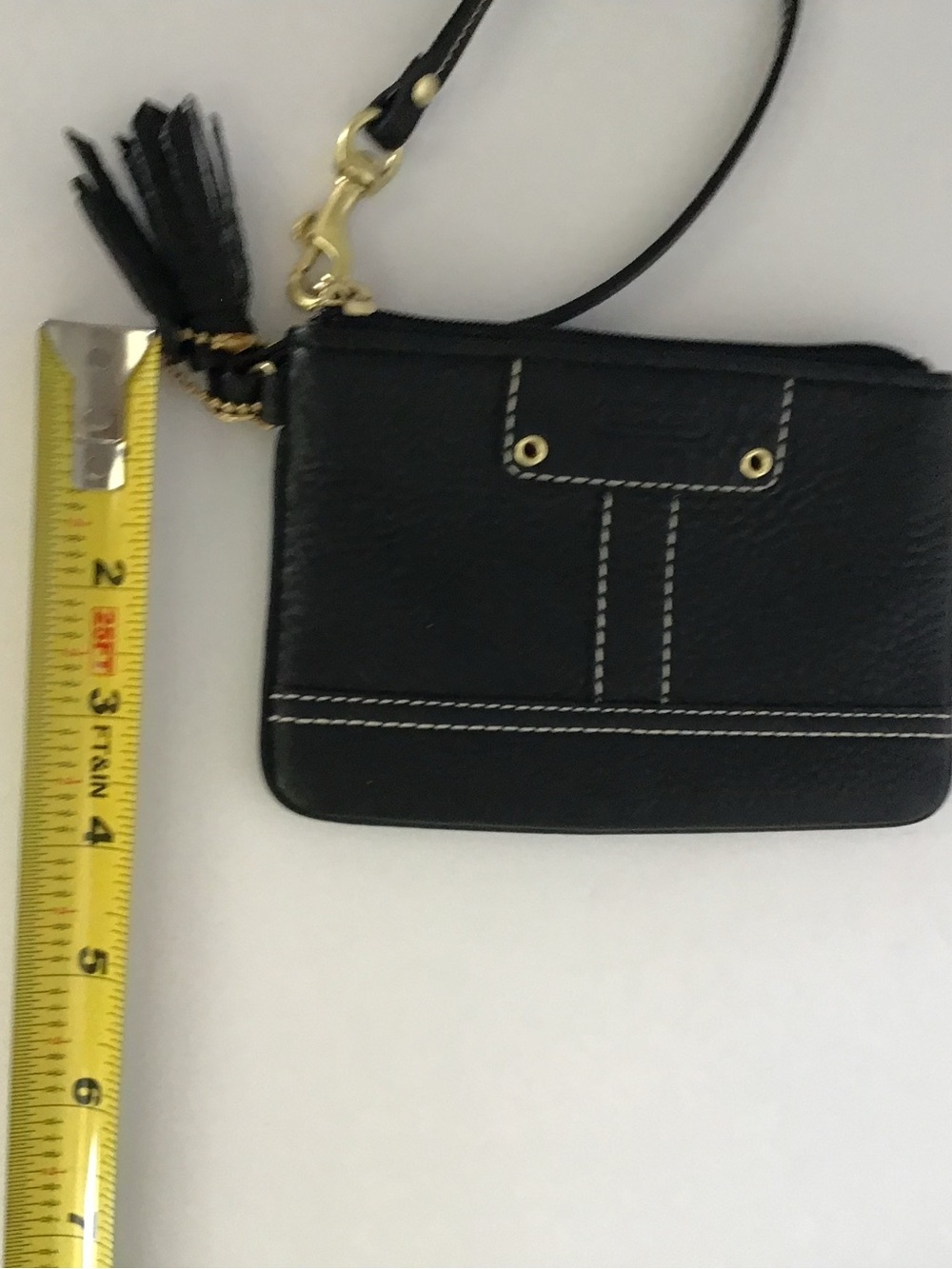 Coach Black Pebbled Leather Wristlet Clutch Pouch Tassel Zip Wrist Strap - Picture 8 of 8